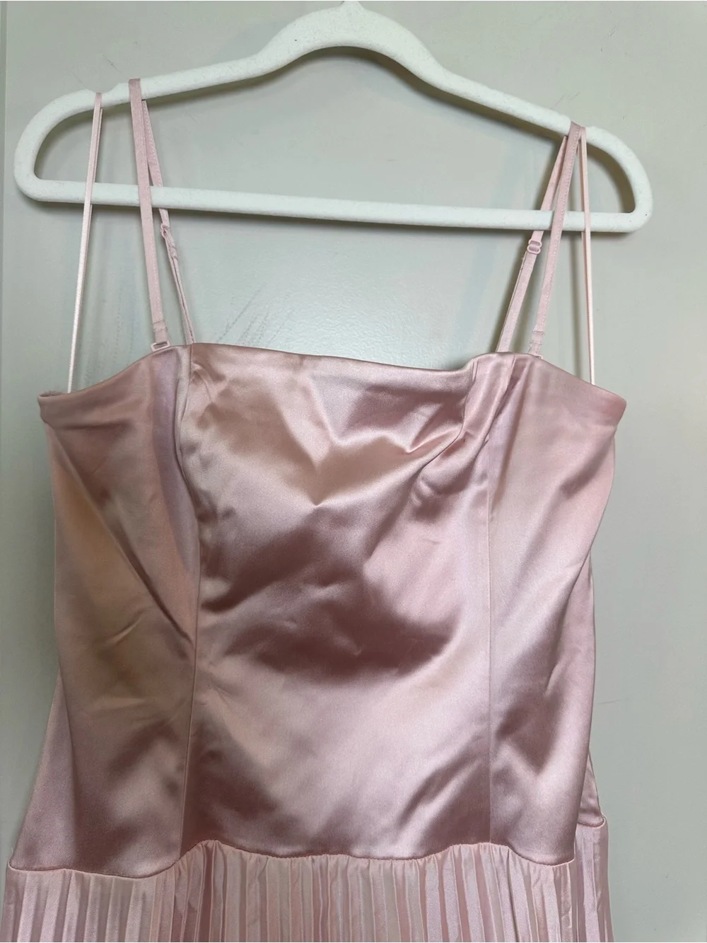 A&F Giselle Drop Waist Satin Accordion Skirt Baby Pink Strapless Maxi Dress, L